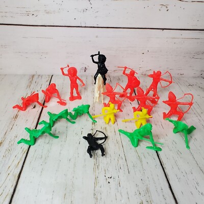 Native American Warrior Cowboy Figures Plastic Horse Stallion Set Of 18 Vintage