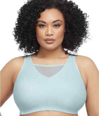 GLAMORISE Light Aqua/Grey No Bounce Cami Sports Bra, US 44H, UK 44FF, NWOT