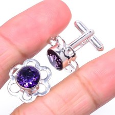 Purple Amethyst Gemstone Handmade 925 Sterling Silver Jewelry Cufflink