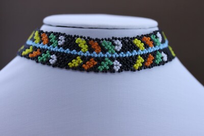 Traditional Romanian Multicolor Necklace Seedbeaded Stretchable
