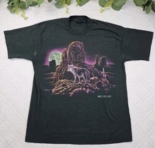 VTG 90s Single Stitch Black Wolf Michigan T-Shirt Large Made in USA