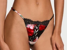 VICTORIA'S SECRET   VERY SEXY ATELIER SATIN LACE TRIM TANGA MEDIUM  FLORAL PANTY