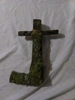 Moss Covered Rugged 12'' Cross Handmade Cedar Ready to Hang