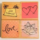 Lot Of 4 Rubber Stamps Wedding Just Married Hearts Love Bells Marriage New