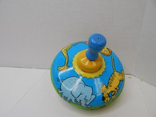 Vintage 5" Tin Litho Spinning Top Toy Jungle Animals Elephant Lion Ohio Art Co.