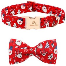 Christmas Dog Bow Collar Santa Print Bowtie Adjustable Pet Gift for Large