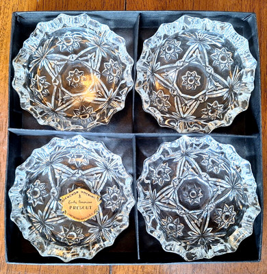 ANCHOR HOCKING Early American Prescut EAPC Ashtray Set 716-1/3S7 Vintage NOS NIB