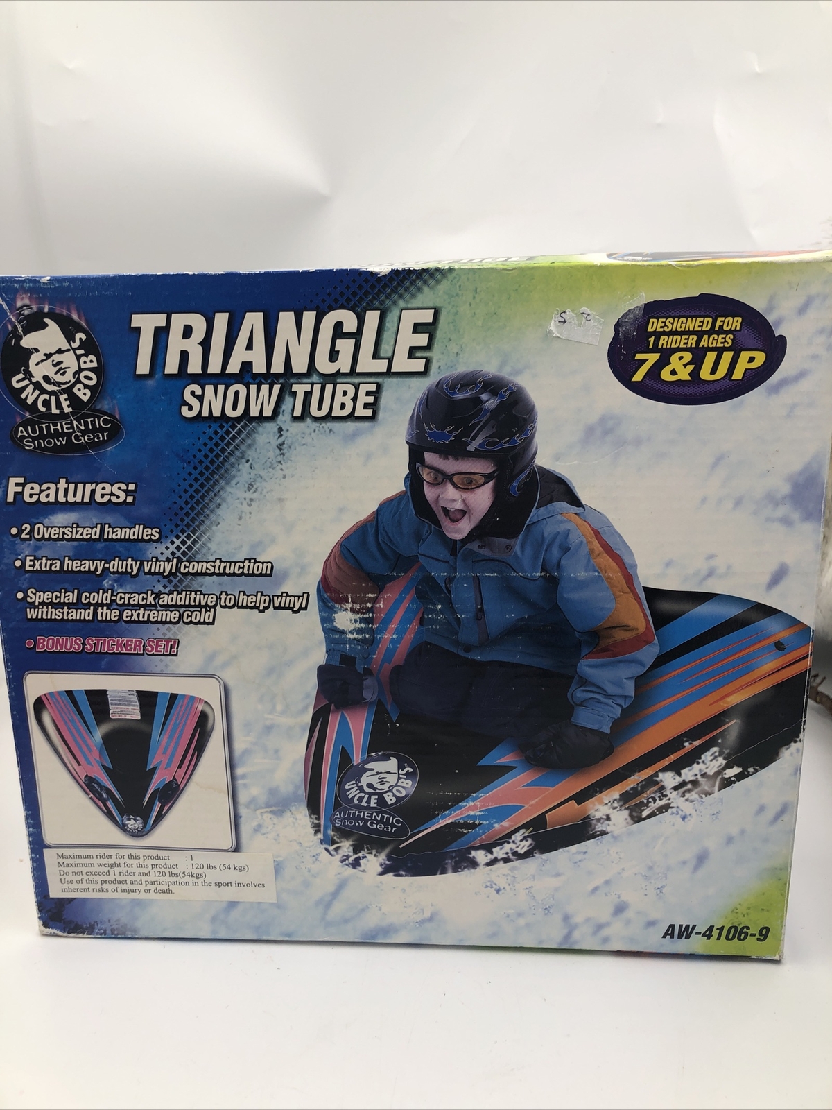 New Uncle Bob's Inflatable Triangle Snow Tube Heavy Duty Authentic Snow