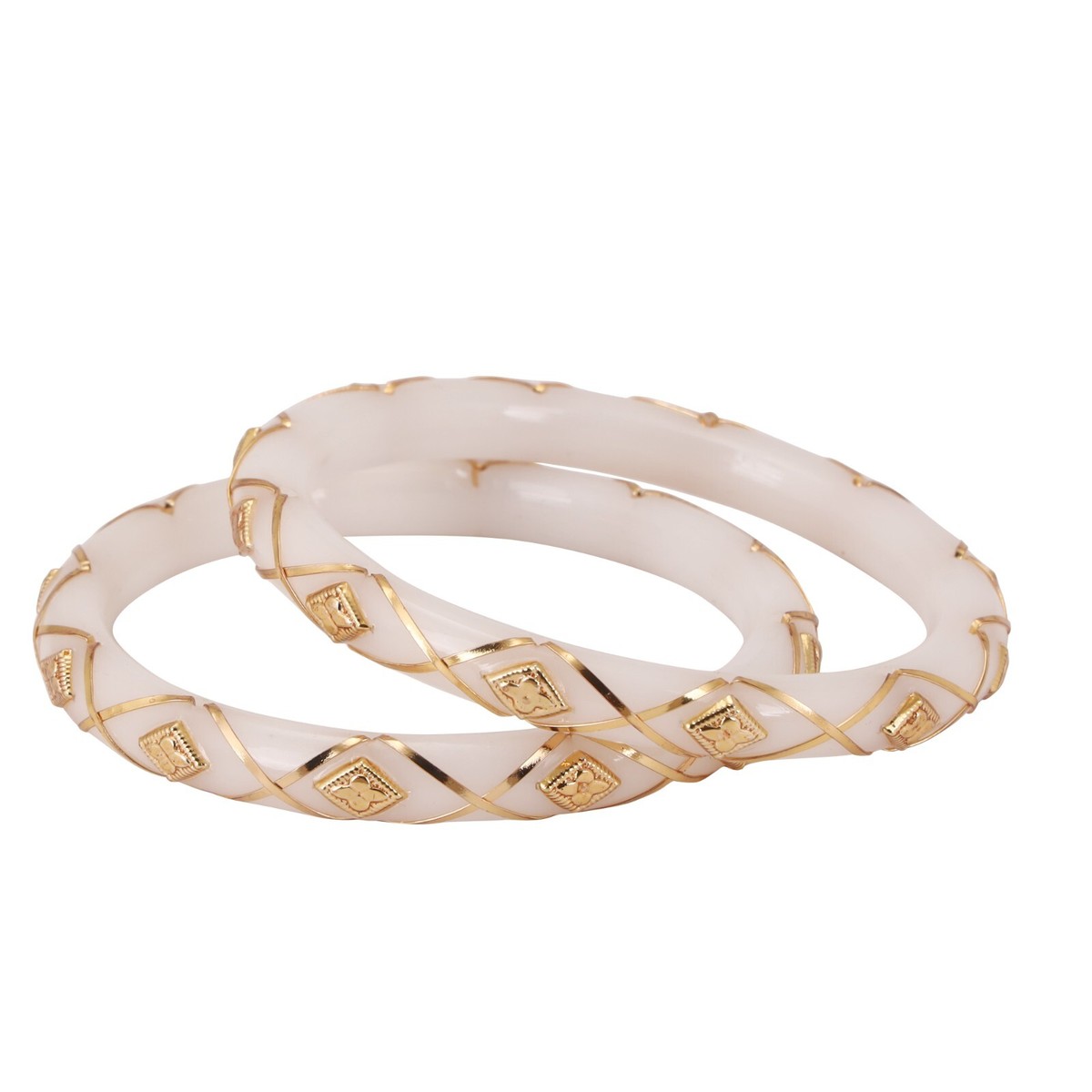 Indian Traditional Gold Plated White Bangles Set For Women Daily