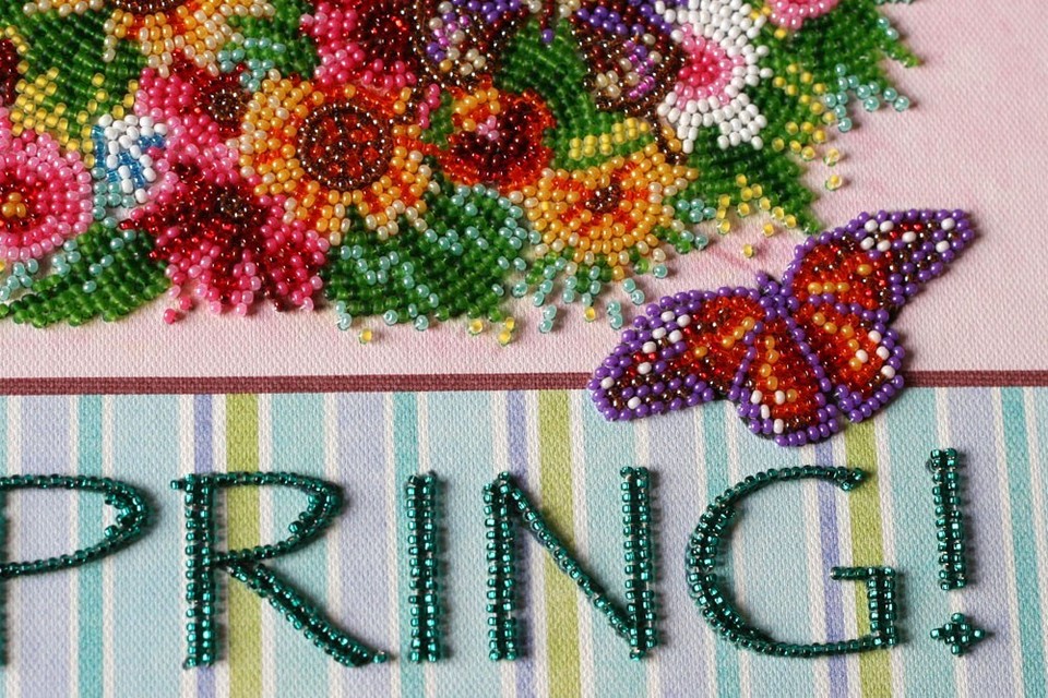 DIY Bead Embroidery Kit Welcome Spring Wreath stitching needlepoint ...