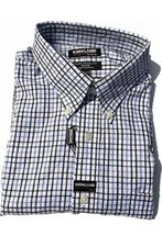 Mens Kirkland Blue Plaid Long Sleeve Button Up Dress Shirt Traditional Fit 16.5