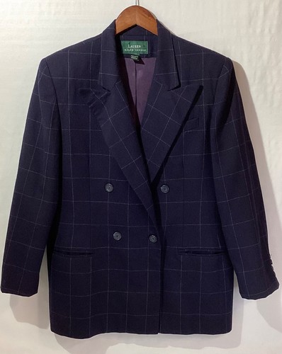 Chaqueta para mujer Lauren Ralph Lauren talla L 100 % lana a cuadros azul oscuro - Imagen 9 de 11