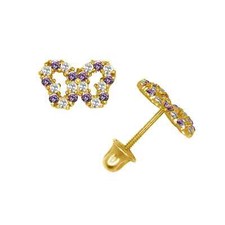 Solid 14K Yellow Gold CZ Butterfly Studs Birthstone Screw Back Earrings Gift