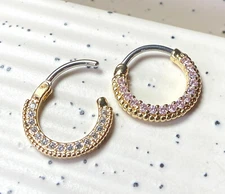 1pc Gold Plated Round Paved Gem Septum Clicker 316L Surgical Steel 16g Nose Ring