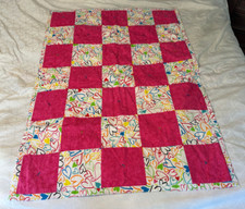 VINTAGE QUILT 38X53 BLANKET HOME MADE PATCHWORK KNOTTED HOMEMADE LOVE HEARTS