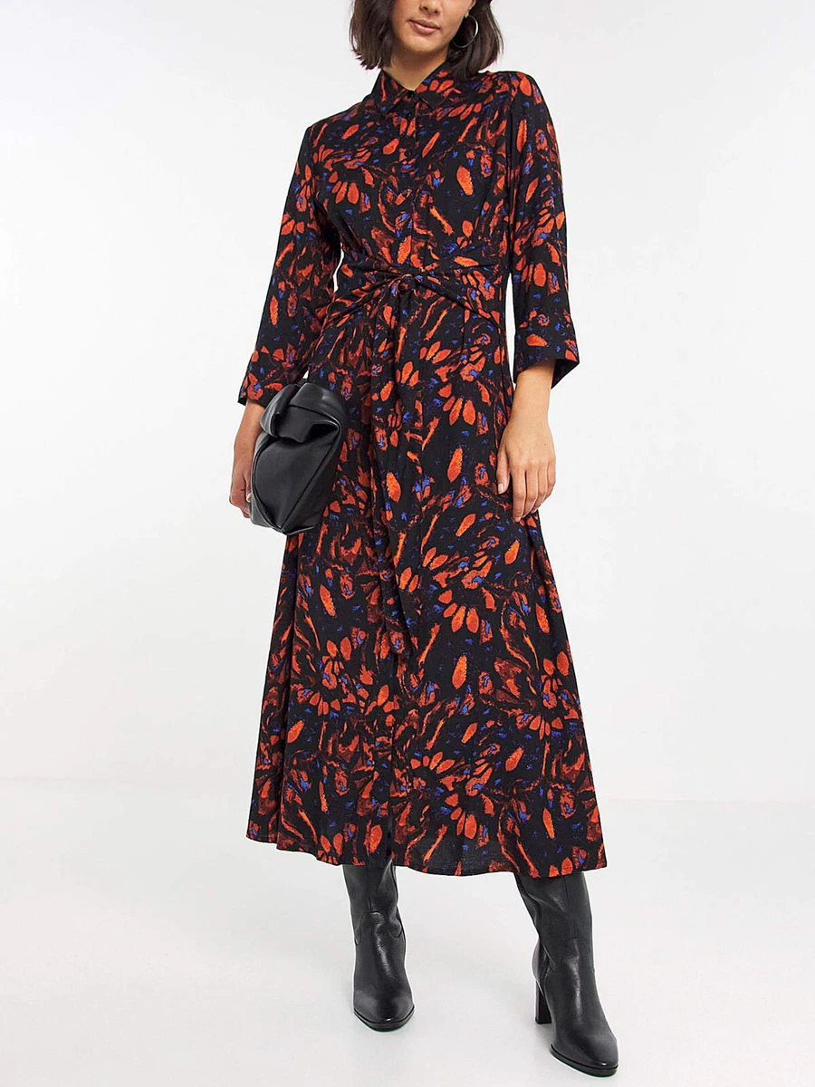 JD Williams Black Printed Tie Waist Midi Shirt Dress 16 18 22 24