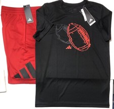 Boys Football Adidas 2 pc Short Set Tee Athletic Bottoms Shirt Top Youth