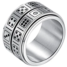 13MM Men's Dice Spinner Ring Anti-Anxiety Fidget Band Stress Relief Wide Band