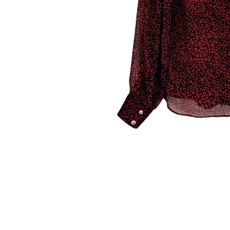 Zara Blouse Women's Size Small Black Red Animal Print Ruffle Metallic