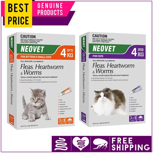 Neovet Flea Heartworm Worm Control for Cats All Sizes 3 Doses | eBay ...