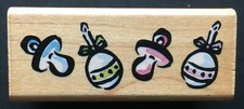 BABY BORDER RATTLES PACIFIERS NEWBORN SYMBOL Rubber Stampede Wood Rubber Stamp