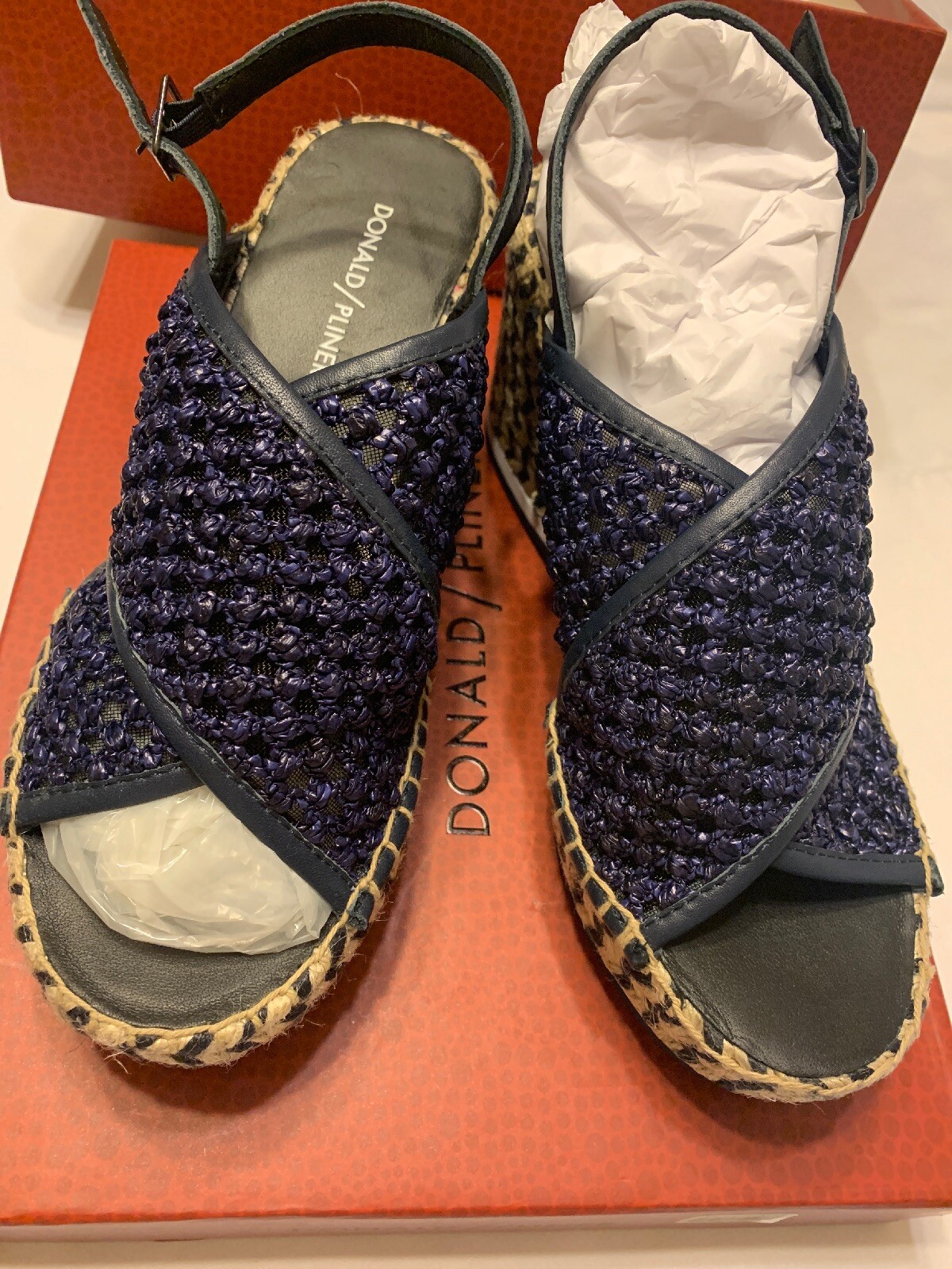 LOTTO BNB DONALD J PLINER LOTTI SCARPE CON ZEPPA IN RAFIA BLU NAVY TESSUTO 8 5 Extra Light