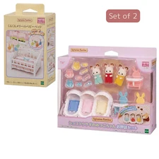 Sylvanian Families Set Chocolate Rabbit Triplet Care Set & Merry Baby Bed Japan