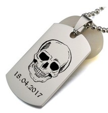 Massiv ID Dog Tag + Kugelkette Edelstahl mit Gravur nach Wunsch 2,25 x 3,9 cm 