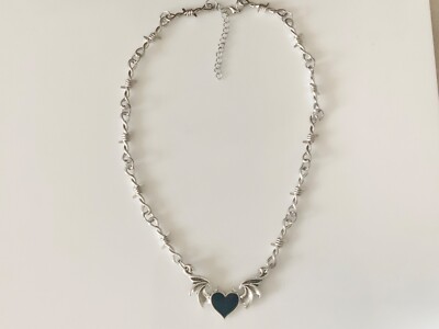 Heart Wings Red or Black Barb Barbed Wire Pendant Necklace Men Women Goth Punk