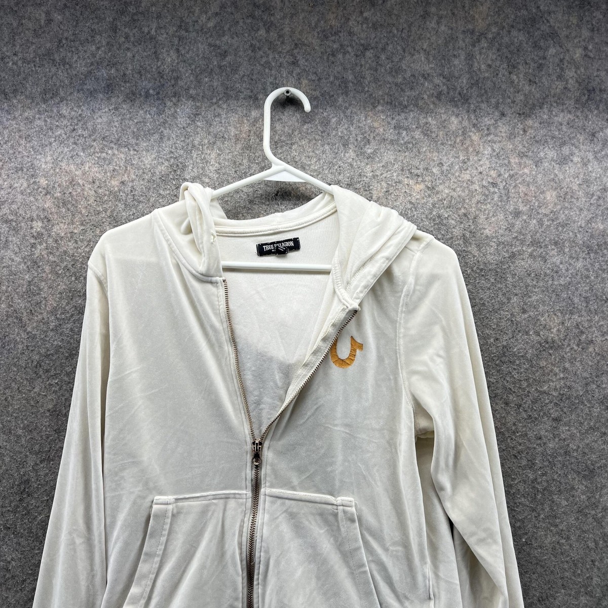True Religion Sweater Women Medium Horse Shoe White Full Zip