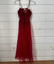 Vintage Fredericks of Hollywood Red Tie Front Long Night Gown Satin Tulle Medium