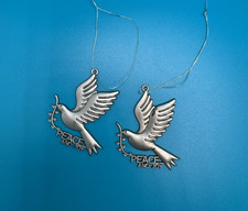 Flying Dove Carrying Peace And Joy Branch Christmas Ornament Two