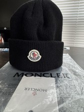 Moncler Black Wool Knit Beanie Logo Winter Ski Hat