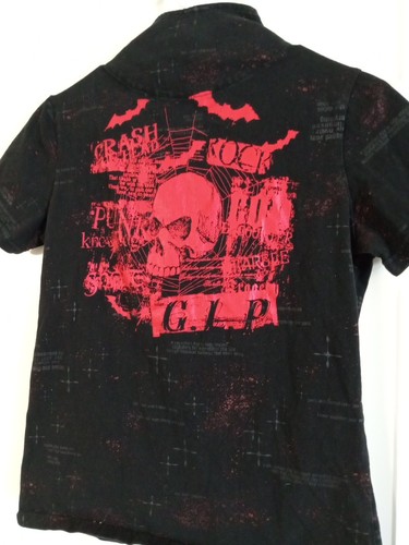 Vintage G.L.P Gothic Lolita Punk Women's Med Graphic Print Full Zip Short Sleeve - Picture 8 of 9