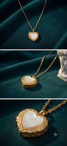Authentic Vintage Heart Shell Locket Necklace 18K Gold Plated Waterproof