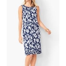 Talbots Petite Navy Blue Floral Sleeveless Dress Size 12P