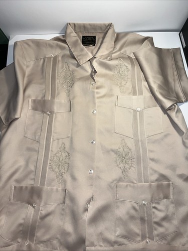 Camicia vintage Guayaberas Yucatecas con bottoni uomo 2XL 44 beige retrò ricamata