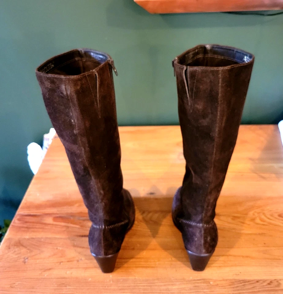 Aerosoles Womens Size 7 Brown Suede 3" Wedge Gather Around Knee Boots Mint - Image 4 of 4