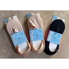 Peds Liner Socks Women 8-12 Black Nude Mid Cut No Show Lightweight 9 Pair NEWs
