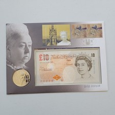 2001 Queen Victoria £10 BankNote &  Coin Cover. 10 Pound Note 5 Pound Coin RMC27