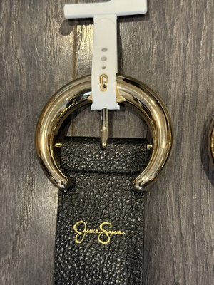 #ad Jessica Simpson Belt Black 48mm Pebbles Faux Leather Gold Buckle New NWTs $14.99
