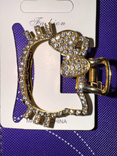 Fashion Rhinestone Bow Metal Hair Clip Gold Tone Clear Accents for Women
