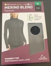 MERINO Blend Women,s Top Performance Base Layer Black Size XL
