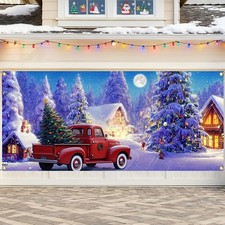 13x6ft Christmas Garage Door Banner Cover, Extra Large Red Christmas Garage Deco