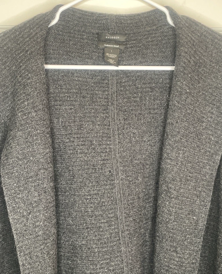 Halogen Women's Cashmere Blend Open Front Sweater Duster Sz L Hooded Minimalist - Image 4 of 4