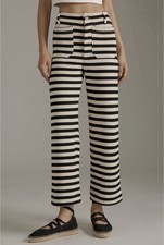 Anthropologie Maeve Colette Knit High-Rise Wide-Leg Cropped Pants 29 Black/W