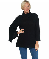 H by Halston Round Neck Sweater w/ Split Sleeve Color Black Size Medium