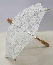 Vintage Doll Umbrella Parasol Miniature Mini Wood  Lace 7.5" Prop