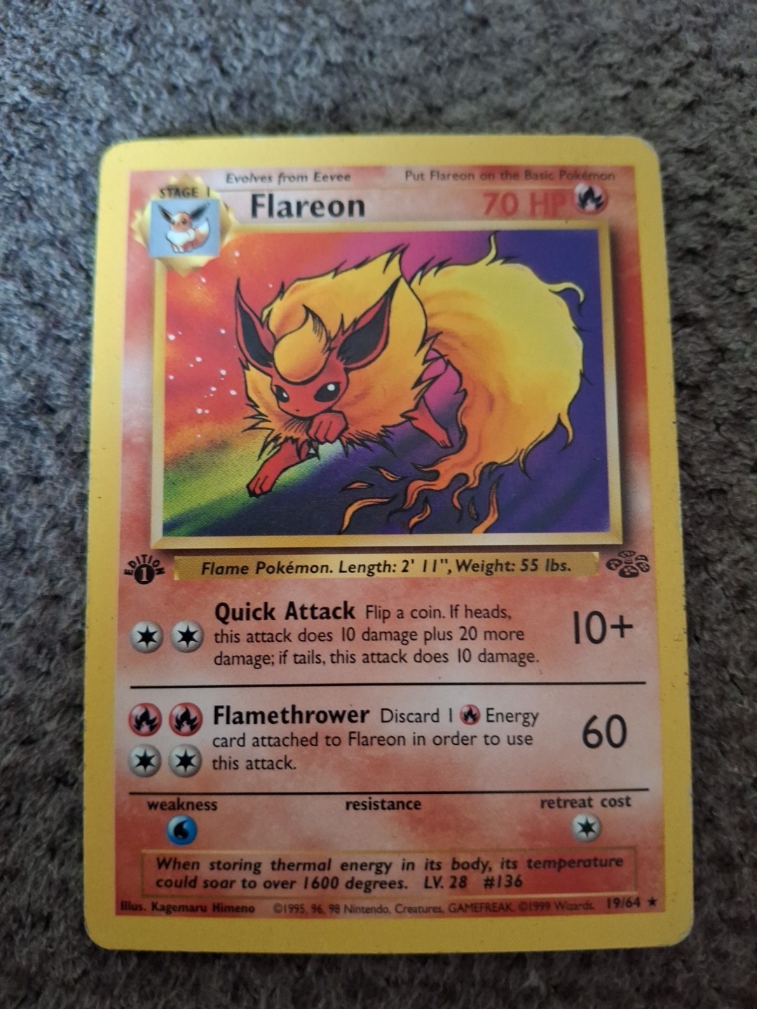 Pokémon TCG Flareon 1st Edition Jungle Non-Holo Card 19/64