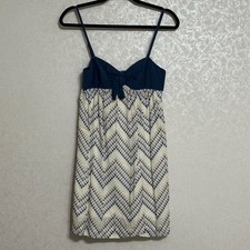 BCBGMAXAZRIA Spaghetti Strap Mini Dress Embroidered Eyelet Detail Chevron S